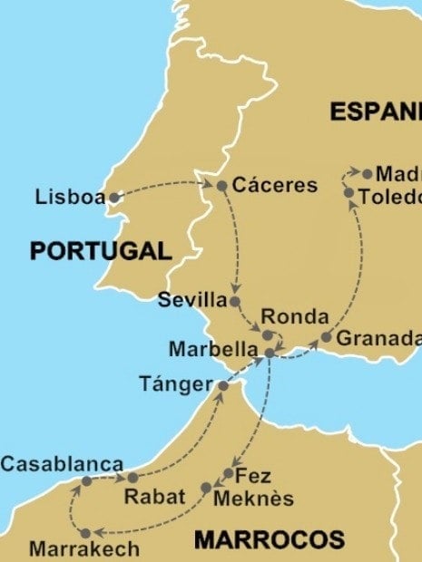 mapa da fronteira entre os Marrocos e Portugal