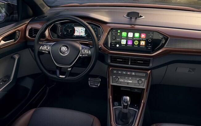 Entre os opcionais do VW T-Cross 2019, destaque para a tela touchscreen de oito polegadas. Foto: Divulgação