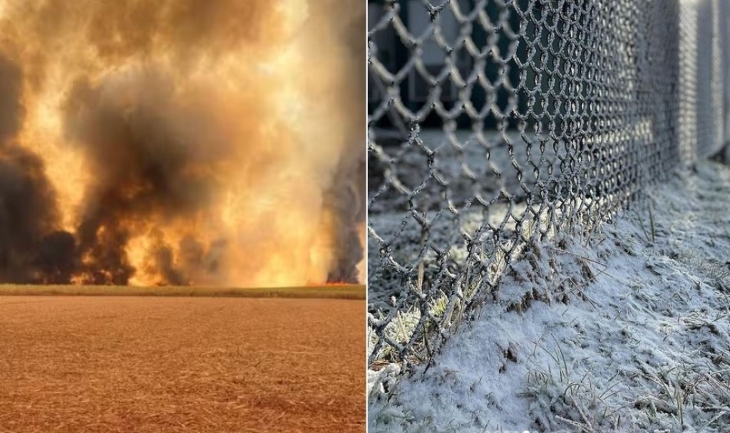 Fogo e gelo: frente fria ajuda reduzir incêndios em SP e faz nevar em SC; vídeos