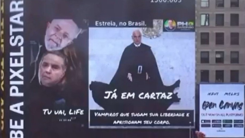 ESTADÃO CONTEÚDO Vídeo com críticas a Lula, Moraes e Barroso é veiculado em telão da Times Square