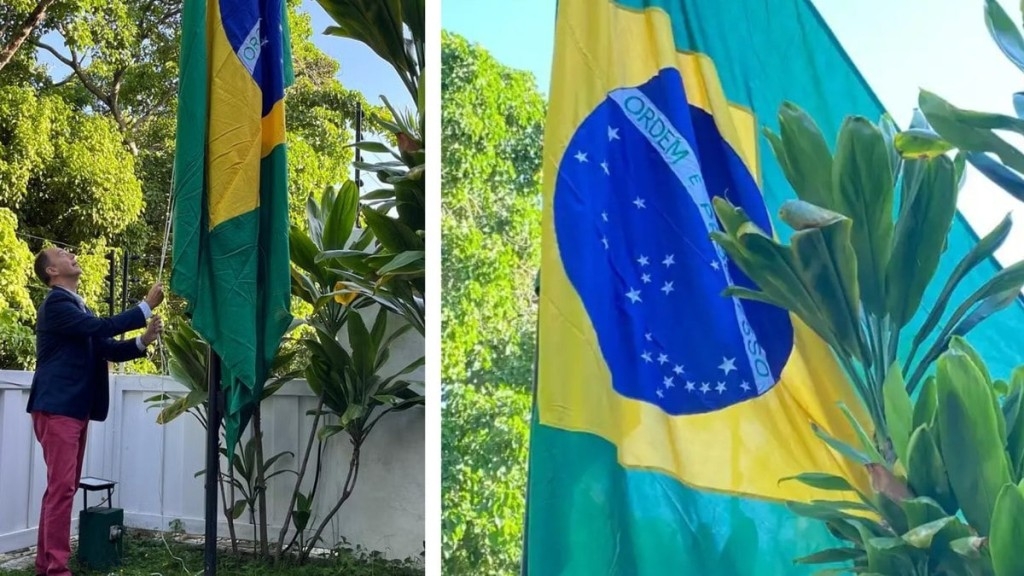 Divulgação/Itamaraty Bandeira brasileira foi hasteada na embaixada argentina em Caracas após acordo entre países