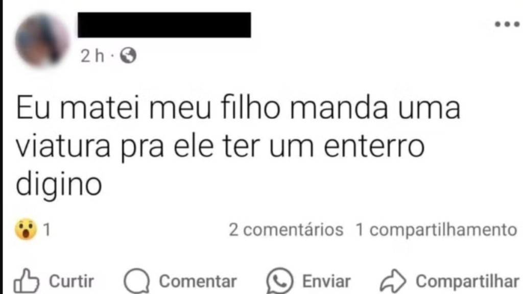 Reprodução Redes Sociais Mulher foi presa depois de postar que matou o próprio filho. Criança de 4 anos chegou morta ao hospital em Saquarema