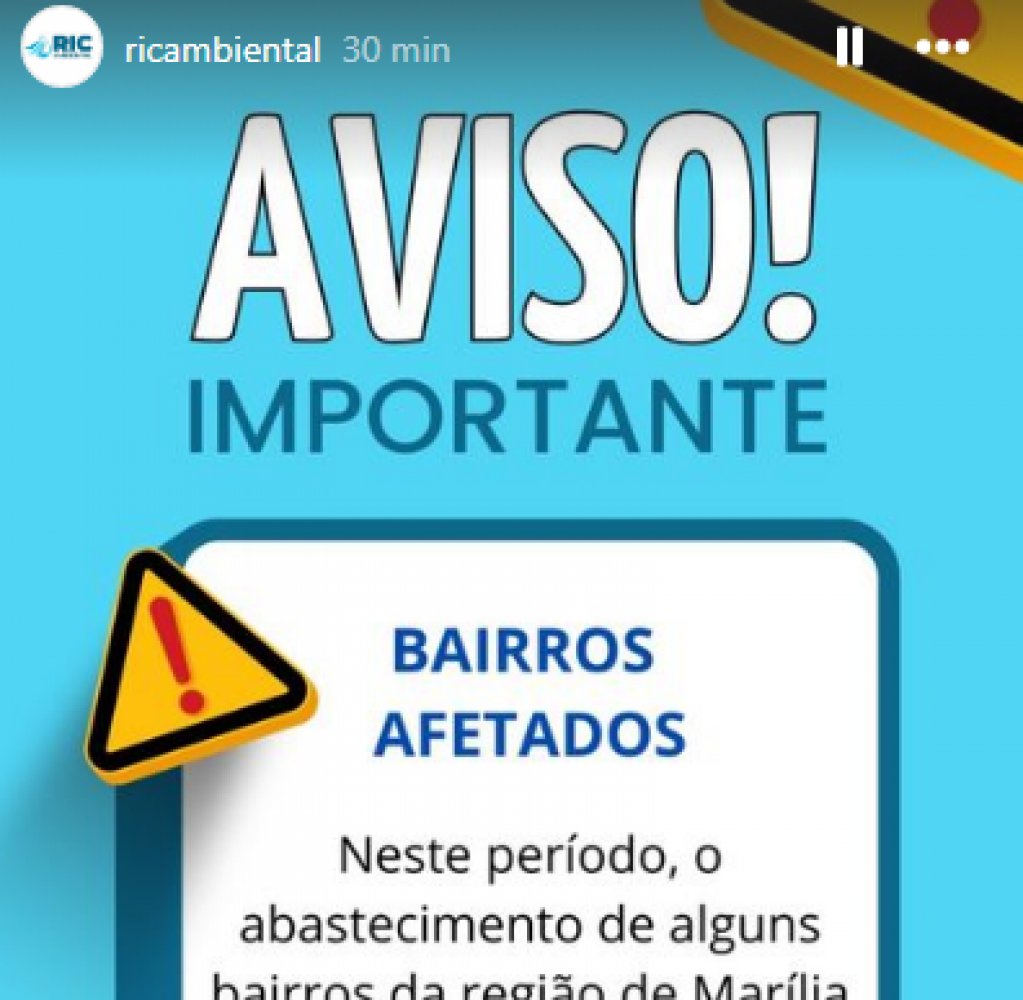 Empresa anuncia reparos e risco de falta de água na zona sul de Marília