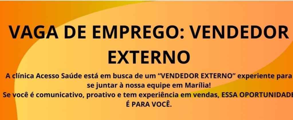 Vaga de Emprego: Vendedor Externo