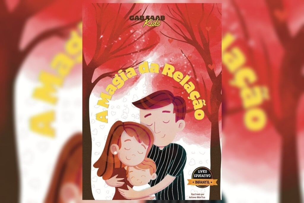 Ilustração de um casal abraçado na capa do livro 'A magia da relação'