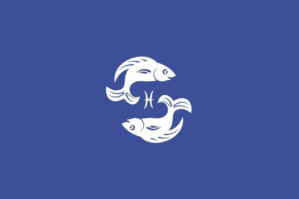 fundo azul com ilustração do signo de Peixes